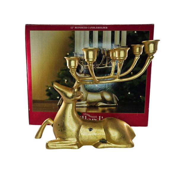 Gold Reindeer Candleholder 12" Dillards Trimmings Metal Candelabra - Picture 1 of 11